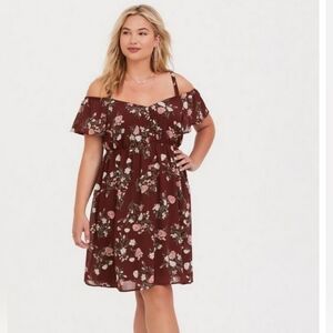TORRID Brown Floral Cold Shoulder Dress - Size 2